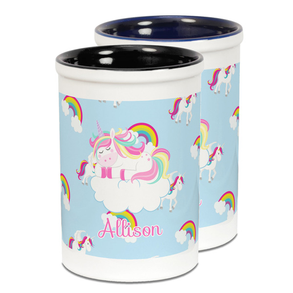 Custom Rainbows and Unicorns Ceramic Pencil Holder - Large