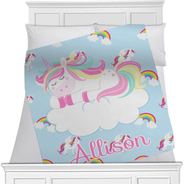 Custom Rainbows and Unicorns Minky Blanket - 40"x30" - Single Sided w/ Name or Text