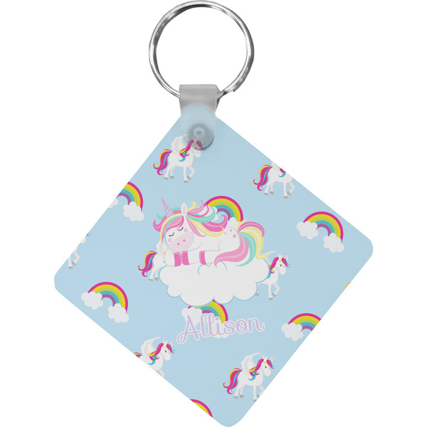 Custom Rainbows and Unicorns Diamond Plastic Keychain w/ Name or Text