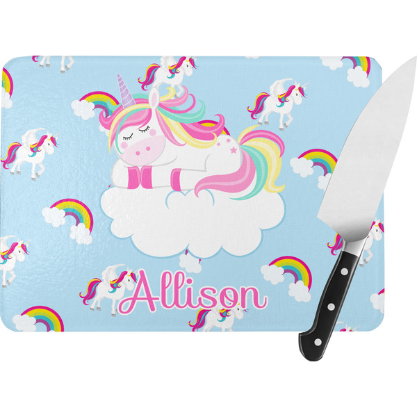 Custom Rainbows and Unicorns Rectangular Glass Cutting Board (Personalized)