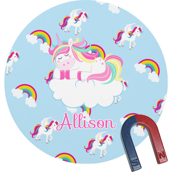 Custom Rainbows and Unicorns Round Fridge Magnet (Personalized)
