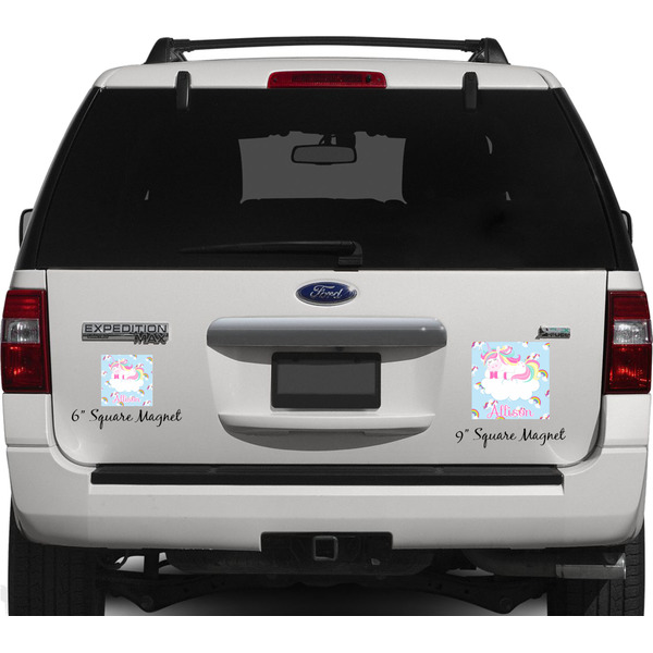 Rainbows and Unicorns Personalized Square Car Magnets on Ford Explorer