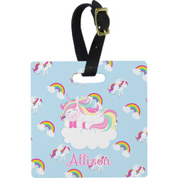 Rainbows and Unicorns Plastic Luggage Tag - Square w/ Name or Text