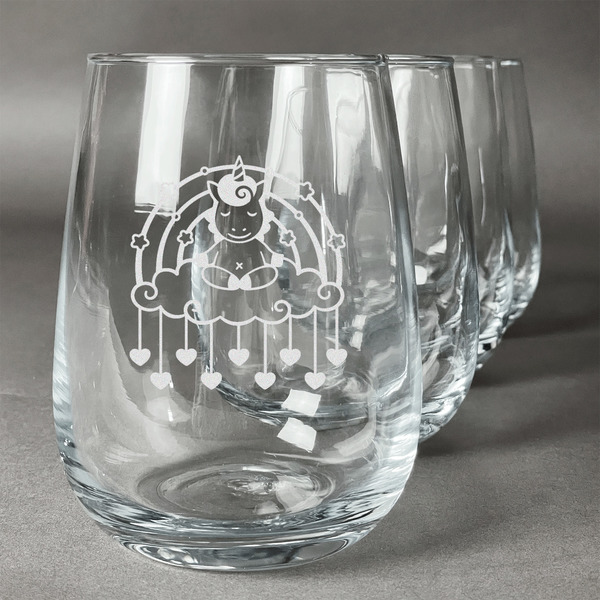 Custom Rainbows and Unicorns Stemless Wine Glasses (Set of 4)