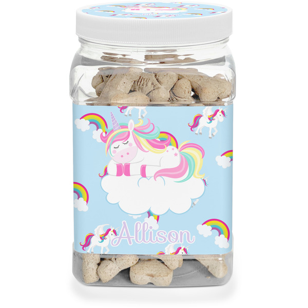 Custom Rainbows and Unicorns Dog Treat Jar w/ Name or Text