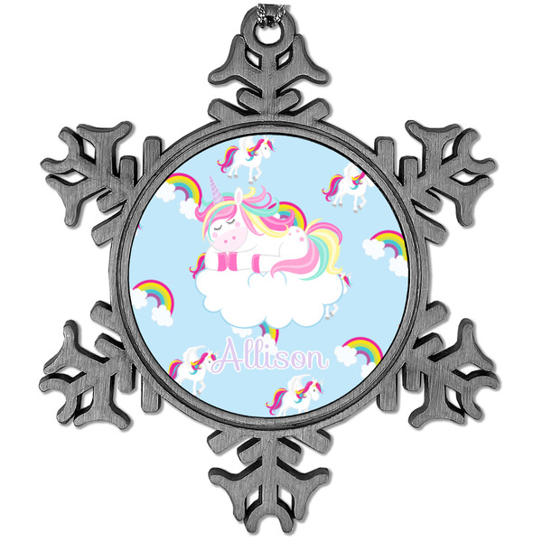 Custom Rainbows and Unicorns Vintage Snowflake Ornament (Personalized)