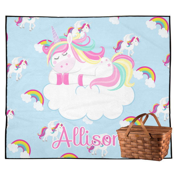 Custom Rainbows and Unicorns Outdoor Picnic Blanket w/ Name or Text