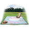 Rainbows and Unicorns Picnic Blanket - with Basket Hat and Book - in Use