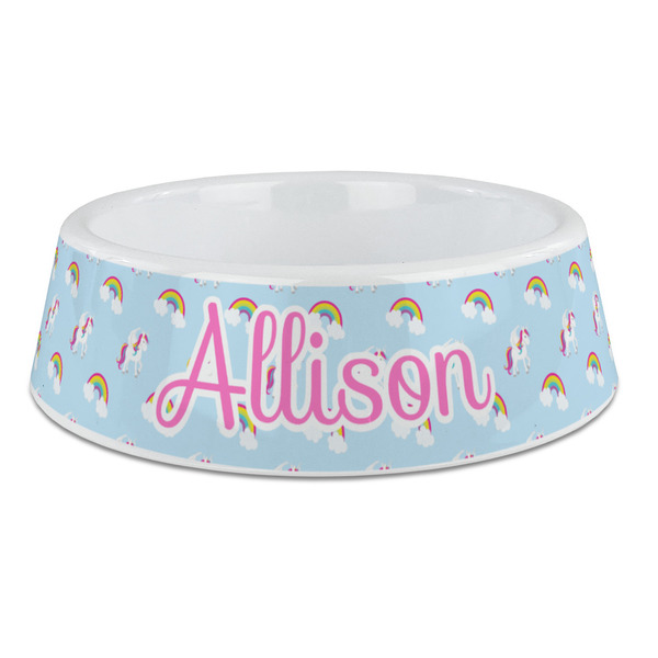 Custom Rainbows and Unicorns Plastic Dog Bowl - Large (Personalized)