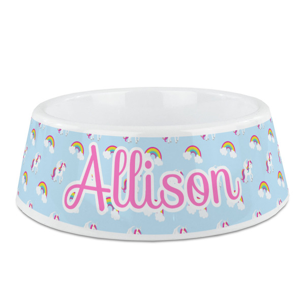 Custom Rainbows and Unicorns Plastic Dog Bowl - Medium (Personalized)