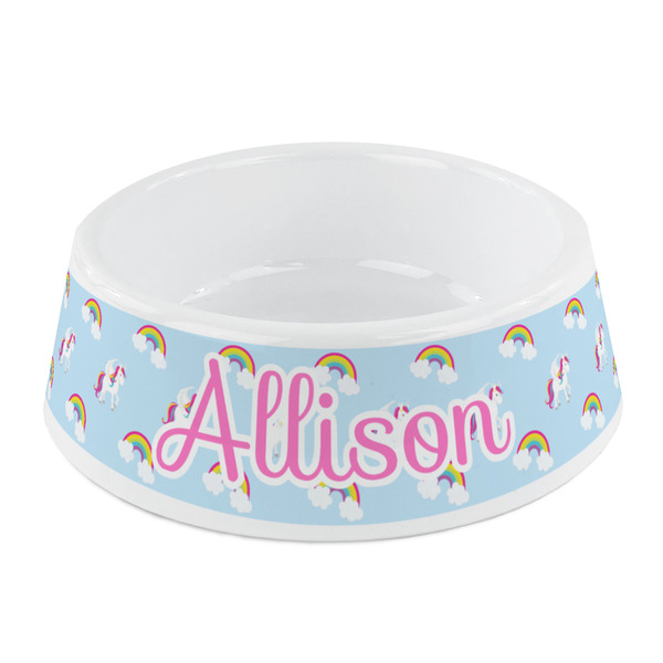 Custom Rainbows and Unicorns Plastic Dog Bowl - Small (Personalized)