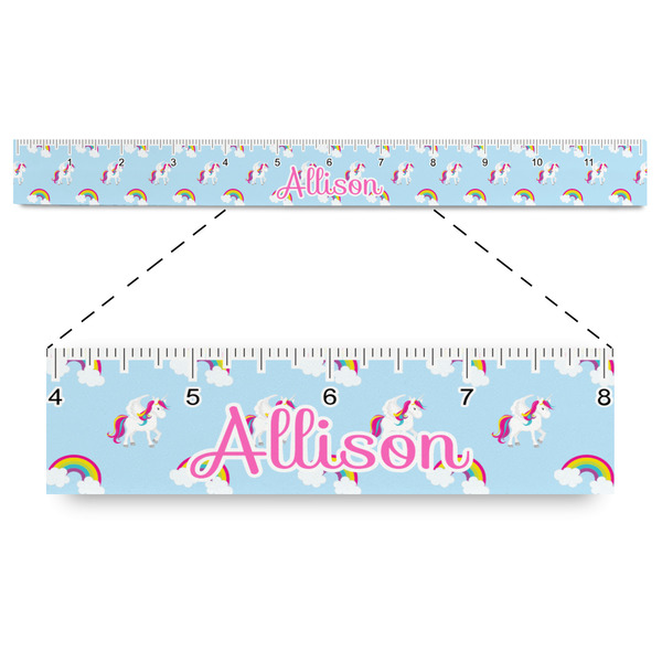 Custom Rainbows and Unicorns Plastic Ruler - 12" (Personalized)