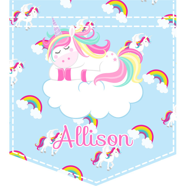 Custom Rainbows and Unicorns Iron On Faux Pocket w/ Name or Text