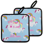 Rainbows and Unicorns Pot Holders - Set of 2 w/ Name or Text