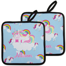 Rainbows and Unicorns Pot Holders - Set of 2 w/ Name or Text
