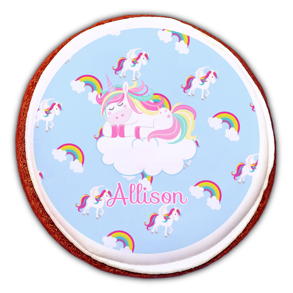 Rainbows and Unicorns Printed Icing Circle - Large - On Cookie