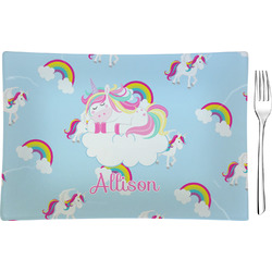 Rainbows and Unicorns Glass Rectangular Appetizer / Dessert Plate w/ Name or Text