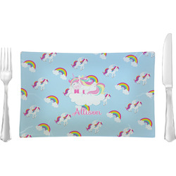 Rainbows and Unicorns Glass Rectangular Lunch / Dinner Plate w/ Name or Text