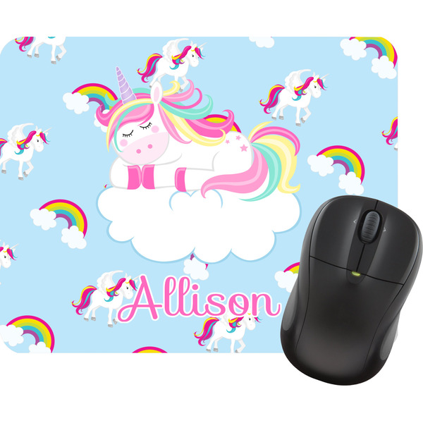 Custom Rainbows and Unicorns Rectangular Mouse Pad w/ Name or Text
