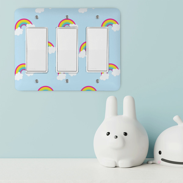 Rainbows and Unicorns Rocker Light Switch Covers - Triple - IN CONTEXT