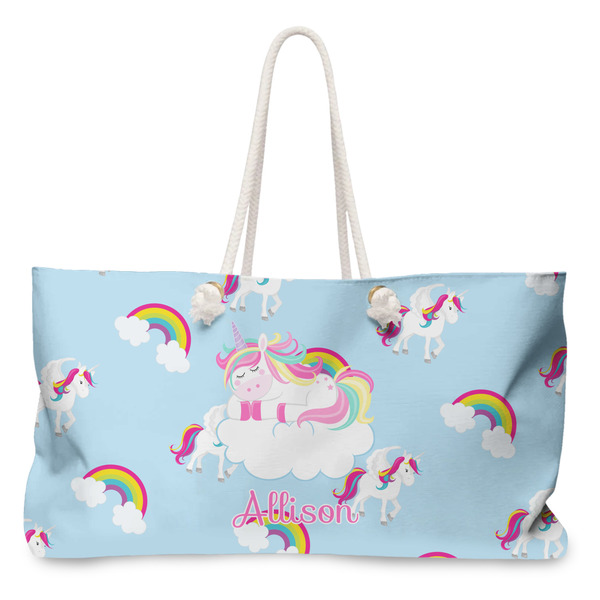 Custom Rainbows and Unicorns Large Tote Bag with Rope Handles (Personalized)
