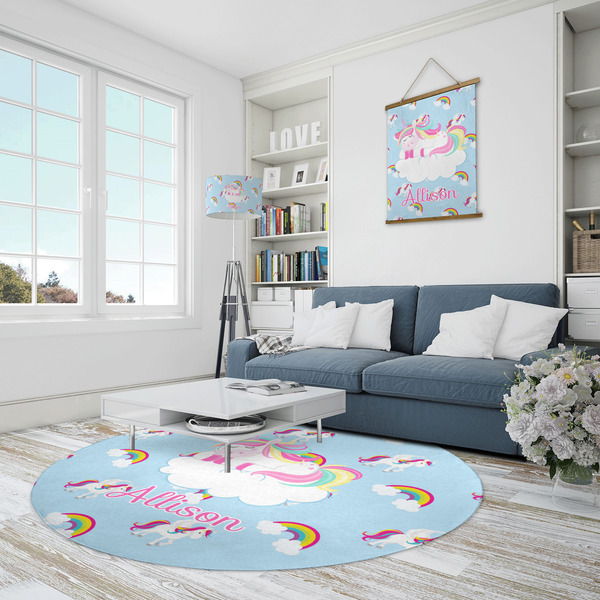 Rainbows and Unicorns Round Area Rug - IN CONTEXT