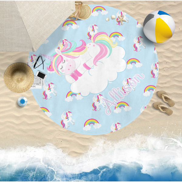 Rainbows and Unicorns Round Beach Towel Lifestyle