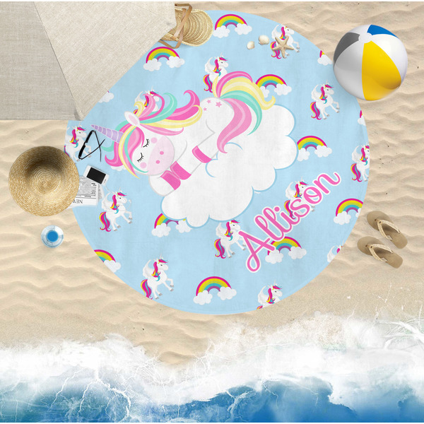 Rainbows and Unicorns Round Beach Towel Lifestyle