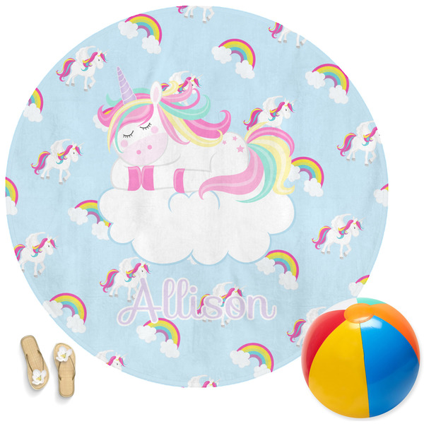 Custom Rainbows and Unicorns Round Beach Towel (Personalized)
