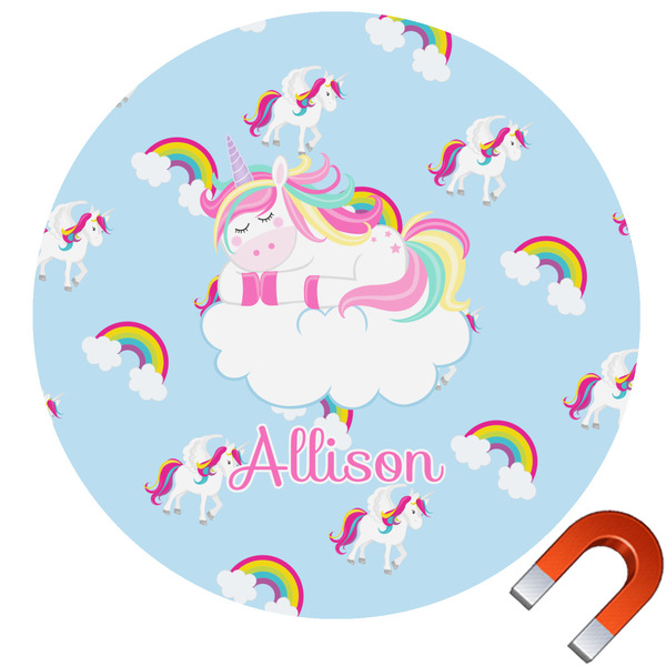 Custom Rainbows and Unicorns Round Car Magnet - 10" (Personalized)