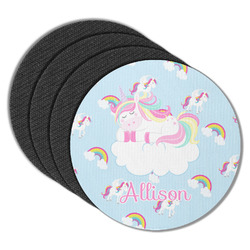Rainbows and Unicorns Round Rubber Backed Coasters - Set of 4 w/ Name or Text