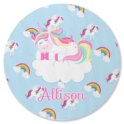 Rainbows and Unicorns Round Rubber Backed Coaster w/ Name or Text