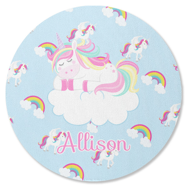 Custom Rainbows and Unicorns Round Rubber Backed Coaster w/ Name or Text