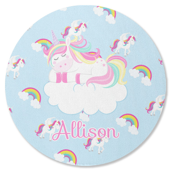 Custom Rainbows and Unicorns Round Rubber Backed Coaster w/ Name or Text