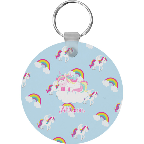 Custom Rainbows and Unicorns Round Plastic Keychain (Personalized)