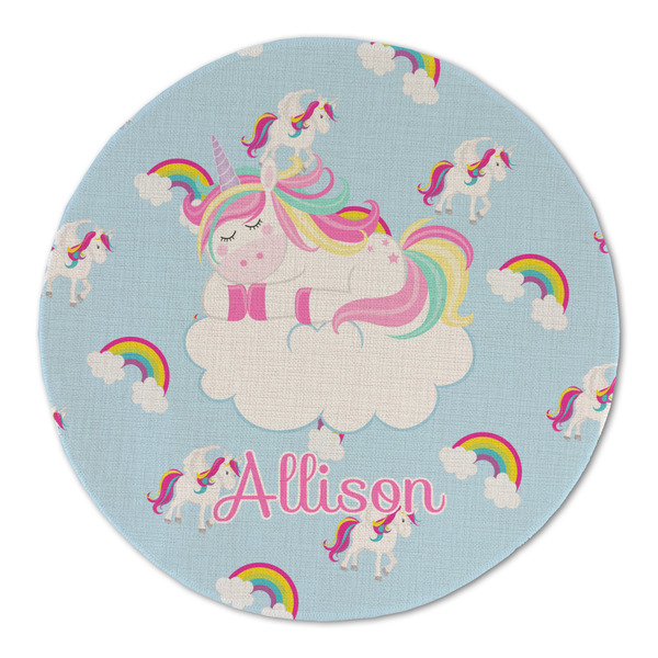 Custom Rainbows and Unicorns Round Linen Placemat - Single Sided (Personalized)