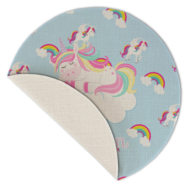 Rainbows and Unicorns Round Linen Placemats - Front (folded corner single sided)