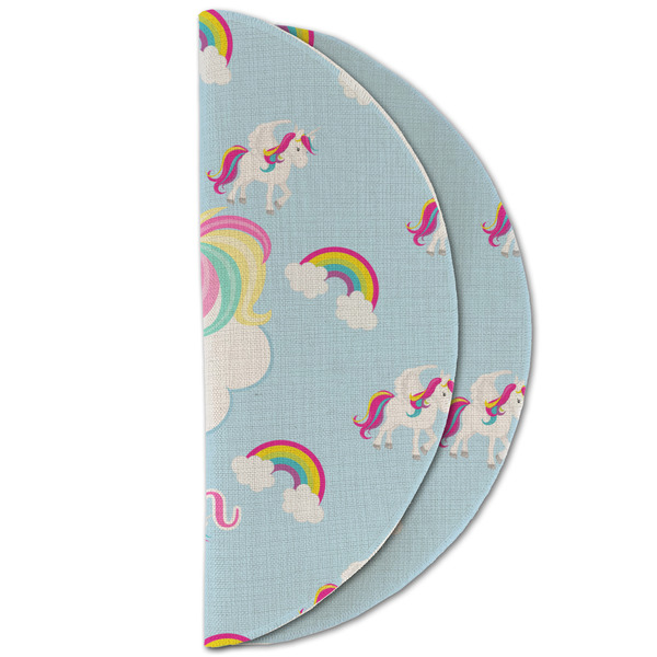 Rainbows and Unicorns Round Linen Placemats - HALF FOLDED (double sided)