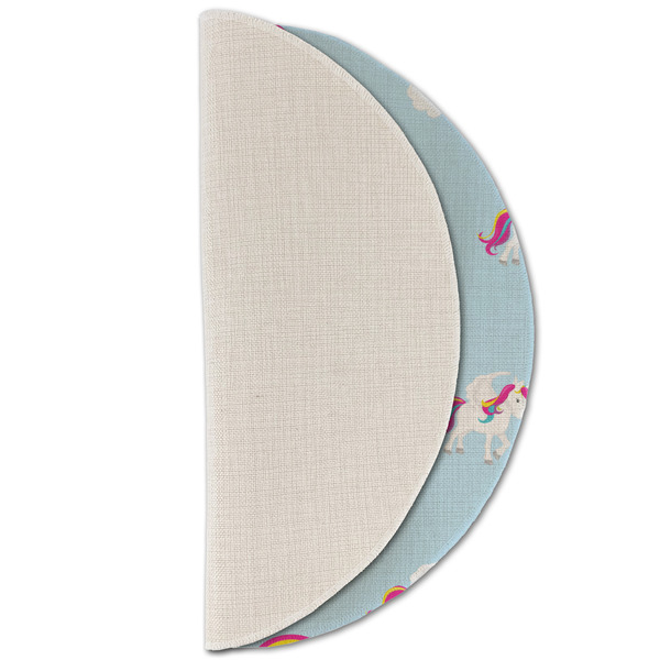 Rainbows and Unicorns Round Linen Placemats - HALF FOLDED (single sided)