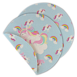 Rainbows and Unicorns Round Linen Placemat - Double Sided (Personalized)