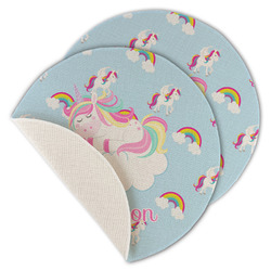 Rainbows and Unicorns Round Linen Placemat - Single Sided - Set of 4 (Personalized)