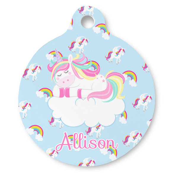 Custom Rainbows and Unicorns Round Pet ID Tag - Large (Personalized)