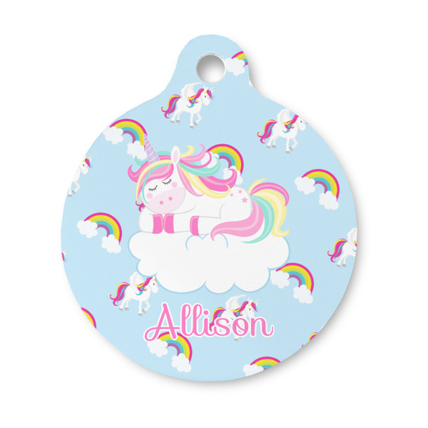Custom Rainbows and Unicorns Round Pet ID Tag - Small (Personalized)