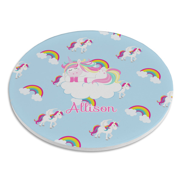 Rainbows and Unicorns Round Stone Trivet - Angle View