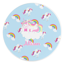 Rainbows and Unicorns Round Stone Trivet (Personalized)