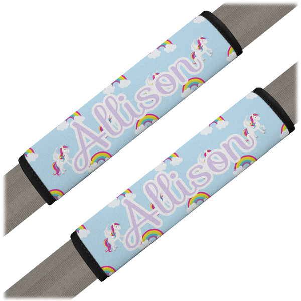 Custom Rainbows and Unicorns Seat Belt Covers (Set of 2) (Personalized)
