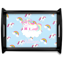 Rainbows and Unicorns Black Wooden Tray - Large w/ Name or Text