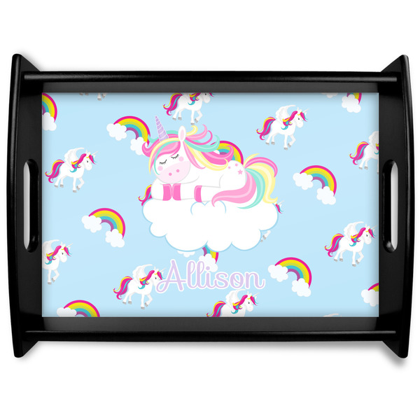 Custom Rainbows and Unicorns Black Wooden Tray - Large w/ Name or Text