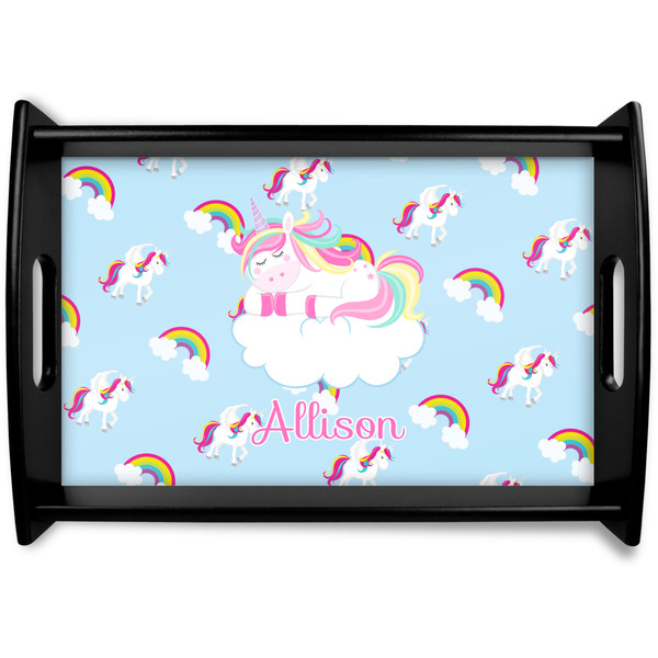 Custom Rainbows and Unicorns Black Wooden Tray - Small w/ Name or Text
