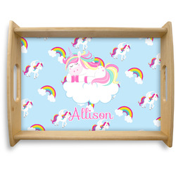 Rainbows and Unicorns Natural Wooden Tray - Large w/ Name or Text